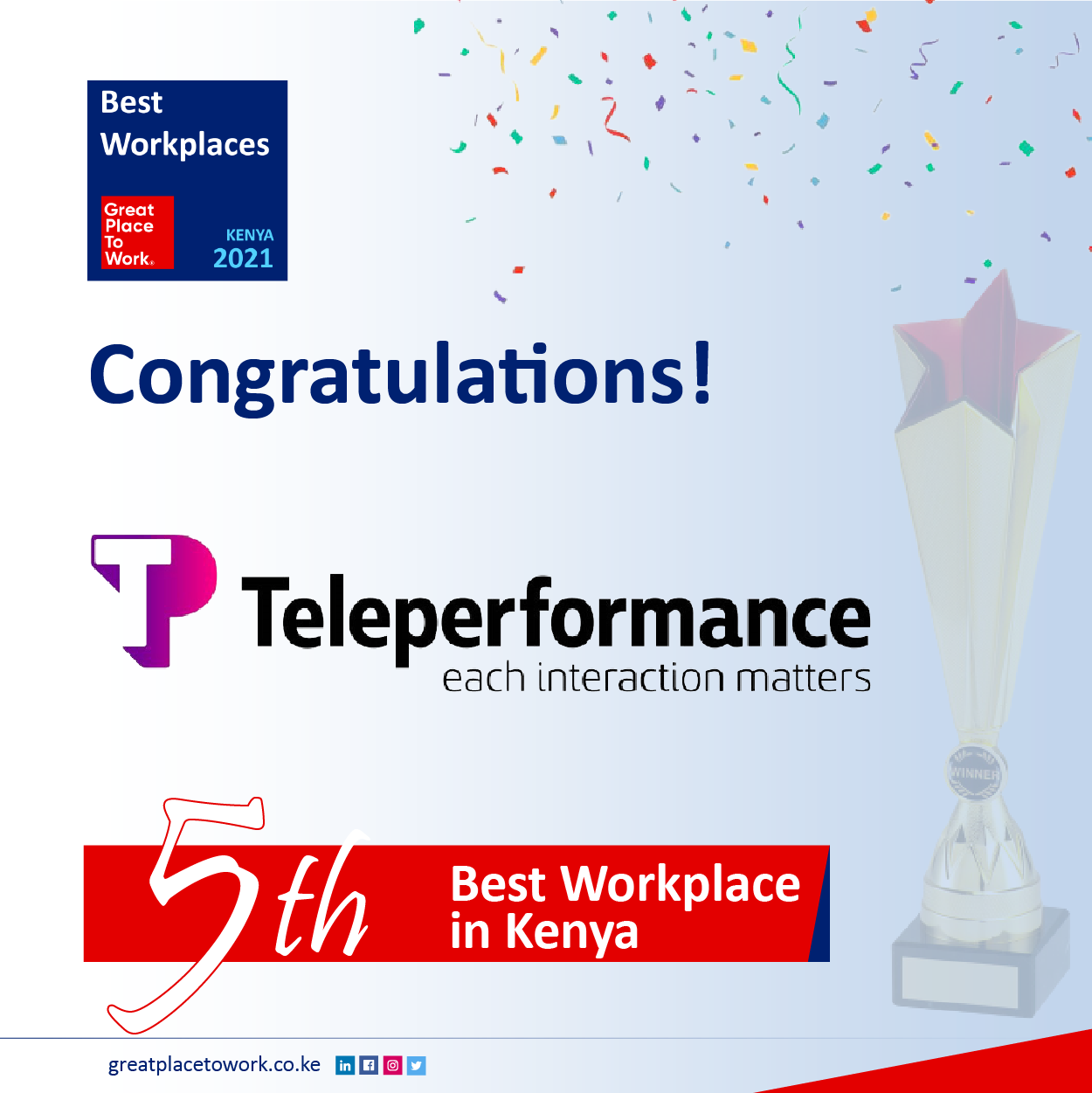 Teleperformance Kenya emerges 5th Best Workplace in Kenya 2021