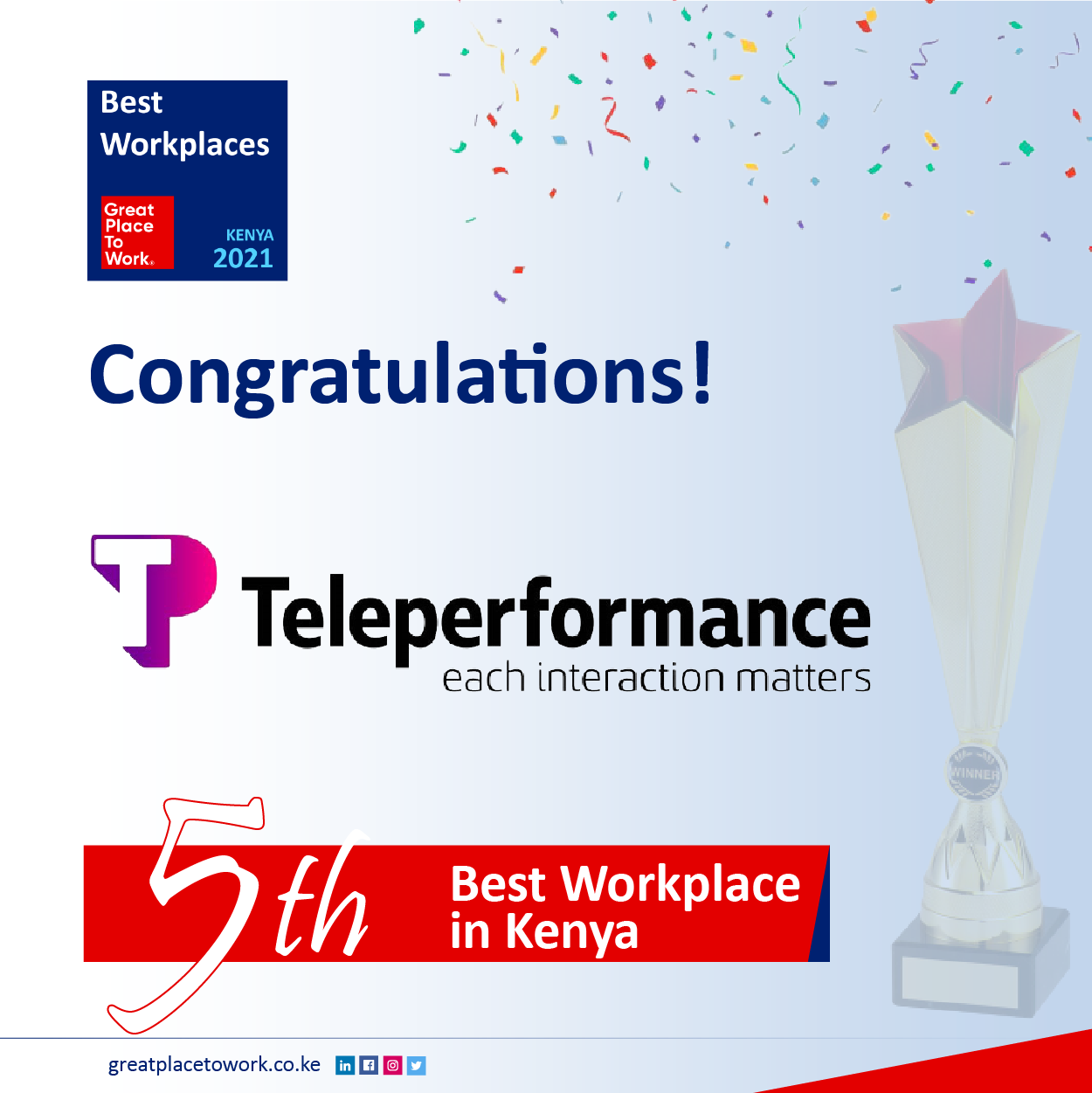  Teleperformance Kenya emerges 5th Best Workplace in Kenya 2021